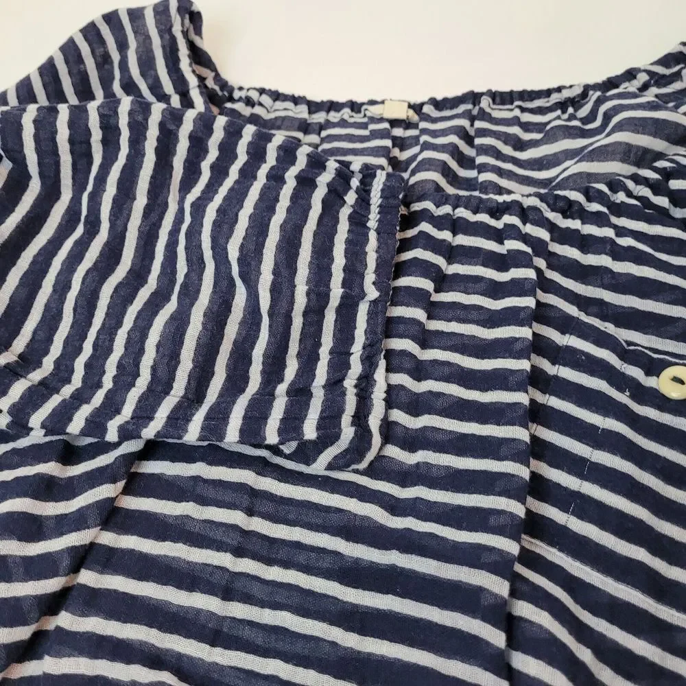 J.Crew Striped Blouse Womens XS Navy‎ White Excellent Cotton Gauze 83765